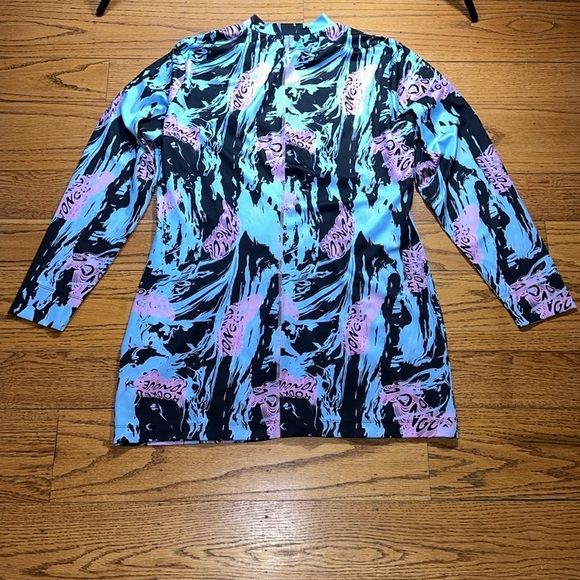 Crooked Tongues ASOS Pink and Blue Y2K Long Sleeve Retro Zip Up Dress QQ - Picture 3 of 4